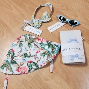 NWT Janie And Jack 0-6 Months 4 Piece Bundle Tights Hat Glasses Headband
